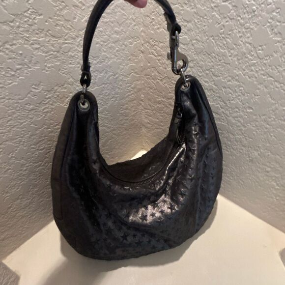 Jimmy Choo Star Embossed Hobo Shoulder Bag Gunmetal Leather Celestial Zodiac - Picture 3 of 13